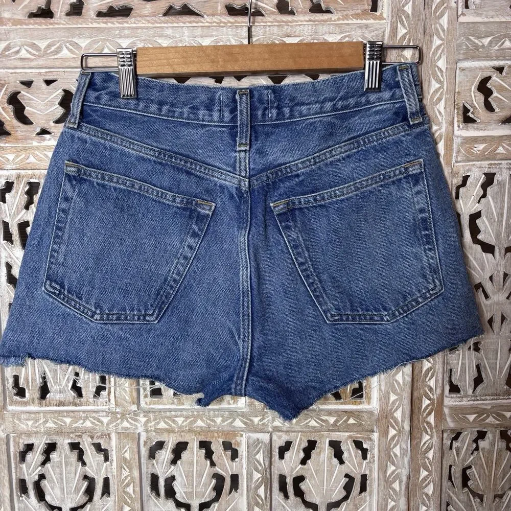 AGOLDE Parker High Waist Distressed Denim Cut Off Shorts Med Wash Blue Size 25
